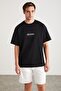 RICO Men's 100% Cotton Front and Back Printed Crew Neck Short Sleeve Oversize Black T-Shirt - 3
