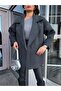 Women's Anthracite Premium Fabric Herringbone Lined Double Breasted Collar Coat - 2