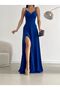 Blue Flexible Fabric Rope Strap Slit Detailed Long Evening Dress and Graduation Dress 582189 698 - 3