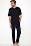 Men's Navy Blue Combed Cotton 3-Piece Boxed Pajama Set with Shorts