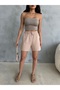 High Waist, Elastic Waist, Pocketed Flared Linen Summer Mink Shorts - 7