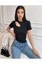 Women's Black Window Detailed Ribbed Knitted Blouse - 3