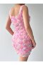 Slim fit pink embossed rose print lined mini dress - 7