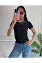 Women's Black Chain Ribbed Knitted Blouse - 4