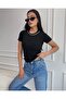 Women's Black Chain Ribbed Knitted Blouse - 2
