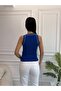 Cobalt blue Colorful Halter Neck Women's Knitted Blouse - 6
