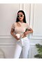 Women's Cream Window Detailed Corded Fabric Knitted Blouse - 2