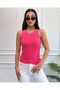 Women's Pink Halter Neck Ribbed Knitted Blouse - 2