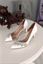 White Leather Side Transparent Star Accessories 7cm Heeled Stiletto Evening Dress Women's Shoes - 2