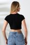 Crew Neck Compact Combed Cotton Stretch Fabric Crop T-Shirt 21750 Black - 4