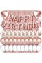 Pink Rose Gold - Background Curtain Set with Happy Birthday and Heart Foil and 30 White Transparent Balloons