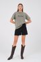 Women's Khaki Washed Print Detail Crew Neck T-Shirt - 2