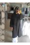 Extra Long Chain Detail Black Mandarin Collar Transitional Tunic