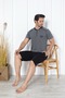 Men's Short Sleeve, Capri Collar, Buttoned, Pocketed, 100% Cotton Anthracite Color Pajama Set - 2