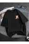 Teddy Bear Pattern - Black and White Oversize T-Shirt with Pocket Detail