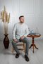 İnterview Sarar Goias Collar Buttoned Slim Fit Linen Green Ecru Shirt