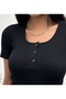 Kadın Siyah Çıtçıtlı Fitilli Örme Bluz - 5
