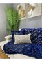 Rabbit Plush Silver Foil Printed Sofa Cover & Shawl - Navy Blue - 2