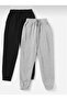 DOUBLE Jogger Sweatpants-Black And Gray Rubber Leg 3 threads