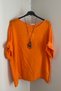 Women's Italian Orange Oversize Casual Blouse with Necklace Accessory