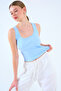 Women's Blue Medium Reverse Stitched Cotton Basic Undershirt - 8