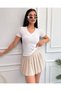 Women's White V-Neck Ribbed Knitted Blouse