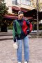 Red-navy blue Baklava Pattern Oversize Knitwear - 3