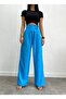 Women's Velcro Waist Self-Belt Atlas Fabric Palazzo Flared Leg Trousers - 2