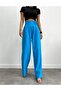 Women's Velcro Waist Self-Belt Atlas Fabric Palazzo Flared Leg Trousers