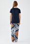 Flowered Leaves Navy Blue Women's Short Sleeve Pajama Set - 5