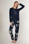 Rose Pattern Navy Blue Women's Long Sleeve Pajama Set
