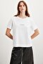 Glenda Women's Embroidered Regular Fit 100% Organic Cotton Knitted White T-Shirt with Crew Neck