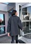 Women's Anthracite Premium Fabric Herringbone Lined Double Breasted Collar Coat - 4