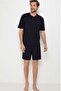 Men's Navy Blue Combed Cotton 3-Piece Boxed Pajama Set with Shorts - 3