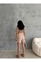 High Waist, Elastic Waist, Pocketed Flared Linen Summer Mink Shorts - 8