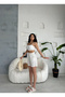 High Waist, Elastic Waist, Pocketed Flared Linen Summer Light-Beige Shorts - 3