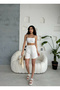 High Waist, Elastic Waist, Pocketed Flared Linen Summer Light-Beige Shorts - 4