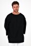 Wide Collar, Short Sleeves, Bohemian Plain Black Sweatshirt, 2 Thread Fabric, Oversize - 7