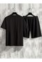 Men's Black Oversize White Los Angeles Printed Crew Neck Short Sleeve T-Shirt Shorts Set - 2