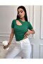 Women's Green Window Detailed Ribbed Knitted Blouse - 3