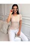 Women's Cream Chain Ribbed Knitted Blouse - 2