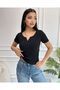 Women's Black Knitted Blouse with Plastic Collar Tips - 3