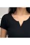 Women's Black Knitted Blouse with Plastic Collar Tips - 4
