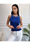 Cobalt blue Colorful Halter Neck Women's Knitted Blouse - 2
