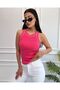 Women's Pink Halter Neck Ribbed Knitted Blouse - 3