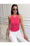 Women's Pink Halter Neck Ribbed Knitted Blouse - 4