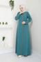 Stylish Quality Elegant Ferace WATER GREEN ABAYA PARDES with Stone Embroidery from Arm and Length - 3