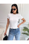 Women's White Crew Neck Epaulet Ribbed Knitted Blouse - 2