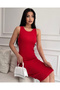 Women's Red Halter Neck Ribbed Knitted Dress - 5