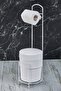 White Striped Round Bucket WC Paper Holder Set